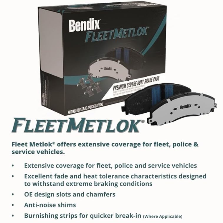بنديكس Bendix Fleet Metlok MKD945FM وسادات الفرامل الأمامية شبه المعدنية لسيارة جيب جراند شيروكي 2004-1999 - Image 3